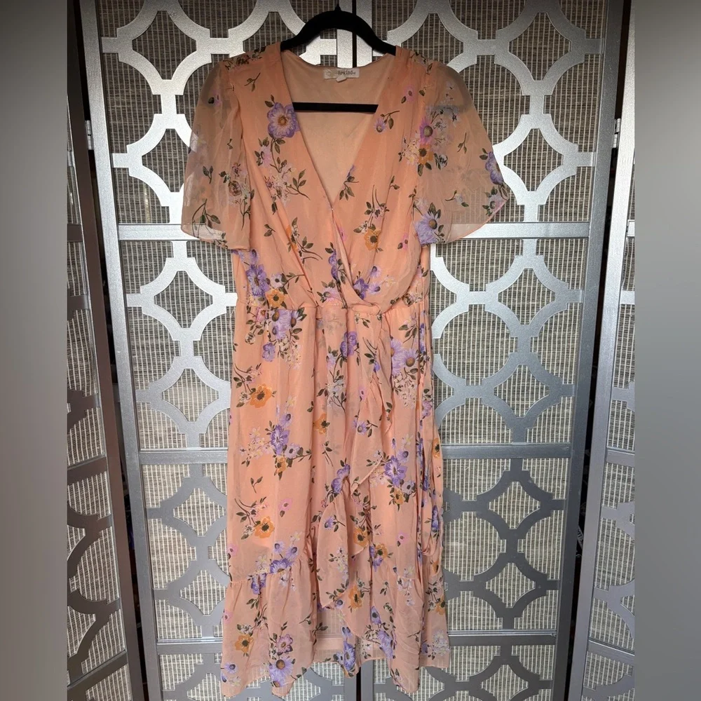 Rewind Peach and Purple Floral Maxi Dress